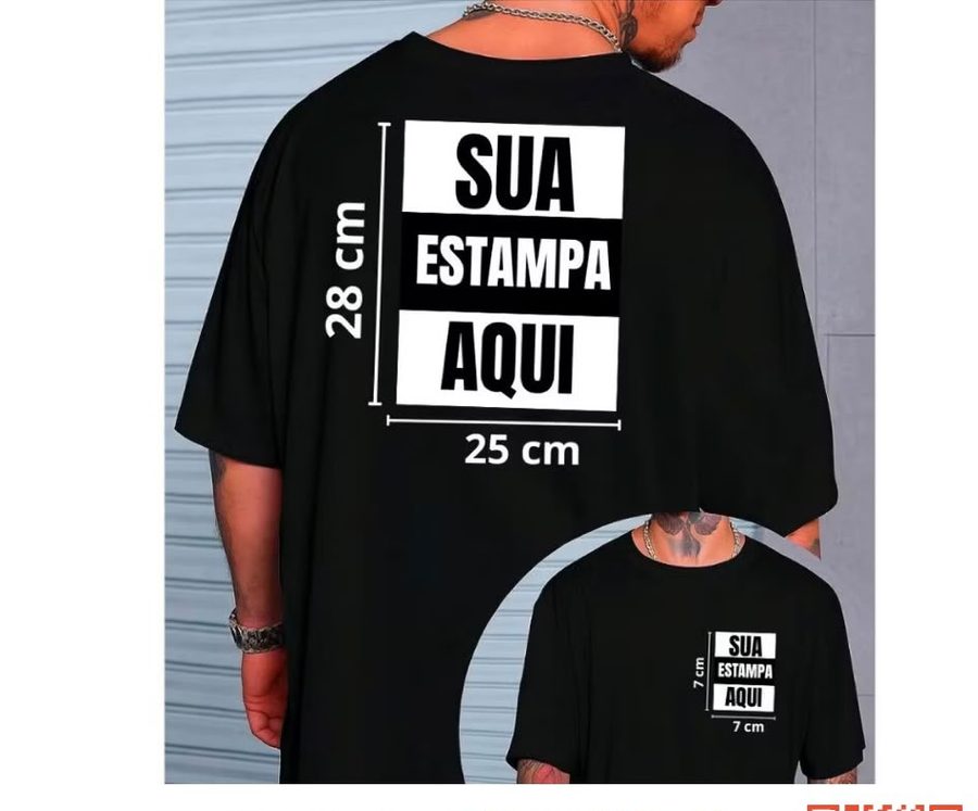 Mockup mostrando área e medidas da estampa personalizada
